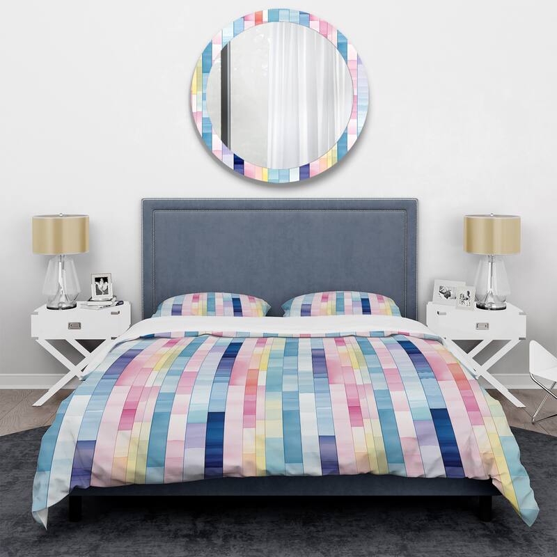 Designart "Watercolor Dreams Pink Striped Pattern II" Blue Modern
